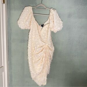 Pretty Little Thing Cream Textured Underwired Plunge Drape Dress  Size 12